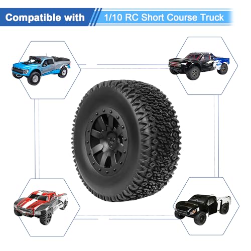 Image of RC Wheel Set 4pcs Tires and Wheels Rims Pre-Glued SCT Tires for 1:10 RC Short Course Truck Slash 4x4 2WD VKAR 10SC HPI Losi SCT Redcat Blackout SC (Style B)