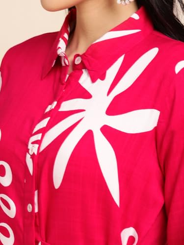 Image of RATAN Women's Rayon All Over Floral Printed Night Suit Shirt and Pajama Co-ord Set