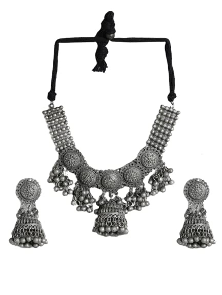 Dulcett Black Metal Necklace for Women and Girls| Black Metal Afghani Choker Necklace Set | Antique Polish Choker | Junk Jewellery Necklace Set with Earrings for Women & Girls (B09YS43S4Z) Amazon Price History, Amazon Price Tracker