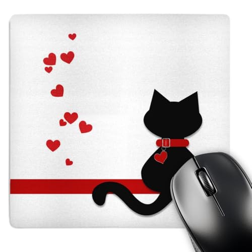 3dRose LLC 8 x 8 x 0.25 Inches Mouse Pad, Pet Lovers Red Hearts Black Kitty Cat (mp_164791_1)