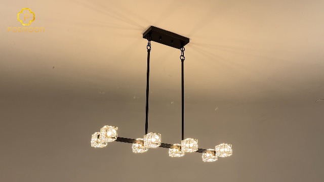 Image of Black Gold Crystal Chandelier Modern 8-Light Sputnik Ceiling Pendant Lights L 31.5 inch Industrial Adjustable Hanging Light Fixture for Dining Room Kitchen Island Living Room Bar Over Table