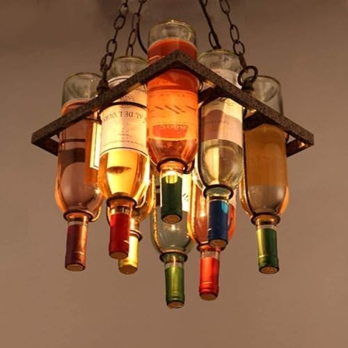 Genérico Lámpara de araña moderna, lámpara de techo V-intage, lámpara de botella de vino retro, lámpara de araña de cristal de colores, cadena de luces colgantes, altura