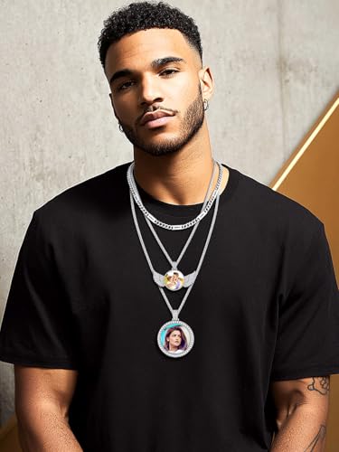 Custom4U Picture Necklace Personalized Photo for Men Women Steel/18K Gold Plated/Black Custom Angel Wings/Heart Pendant Necklace with Picture Memory Iced Out Chain 18-30 Inch,Hip Hop Jewelry+Gift Box2