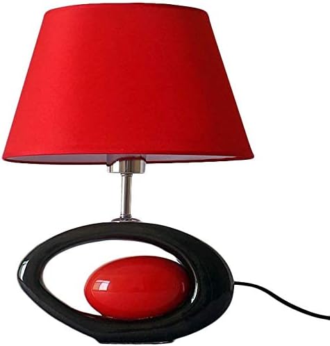 Modern Table Lamp Nighti Lantern Black Oval Ceramic Lamp Body and Red Lampshade Desk Lights E27 Living Room Bedroom Bedside Lamp