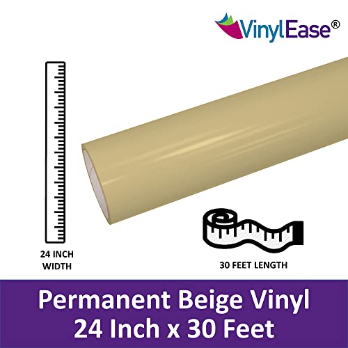 Vinyl Ease 24" X 30 Ft Roll Of Glossy Beige Permanent Adhesive-Backed Vinyl For Craft Cutters, Punches And Vinyl Sign Cutters – V0708 #TOP3