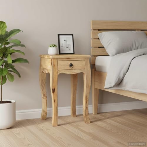 ahveenahh Nightstand Natural Brown Solid Mango Wood Compact Bedside Table,