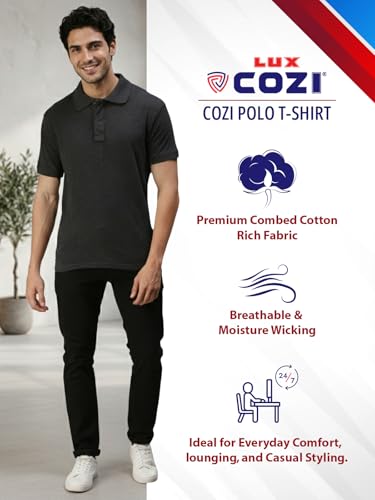 Image of Lux Cozi Men's Cotton Solid Polo Tshirt | Collar Tshirts | Half Sleeves | Stylish & Premium All Day Wear | Pack of 1
