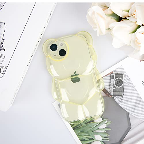 Bear Phone Case Compatible With Iphone 12 Pro Case, Cute 3D Clear Yellow Bear Case, Shockproof Kpop Cartoon Bear Phone Case For Women Girls #TOP1