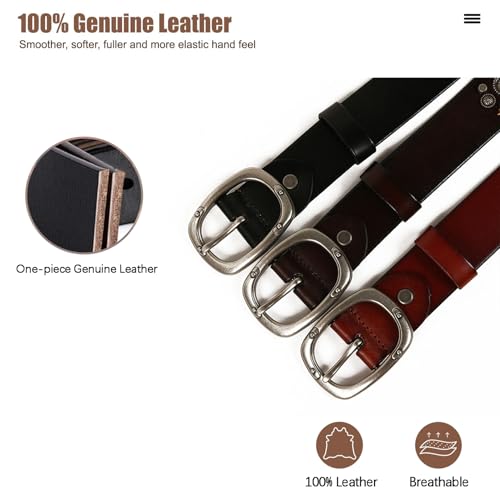 Men's Punk Genuine Leather Belts, Studded Leather Skull Belt Vintage Punk Rock Rivets Belt with Bee Rivet for Women Men Jeans4