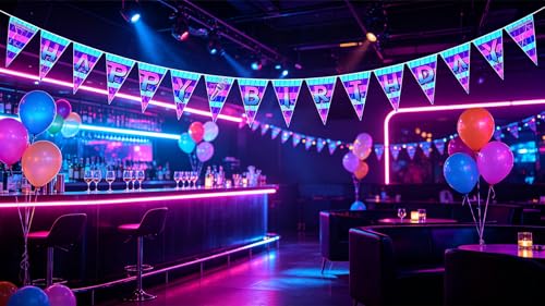 Image of K-POP Happy Birthday Banner, 13ft Long Polyester Bunting Banner with 16pcs Triangle Flags, Purple Blue Gradient Pennant Banner for K-pop Fans Birthday Party Decorations, Indoor Outdoor Hanging Decor