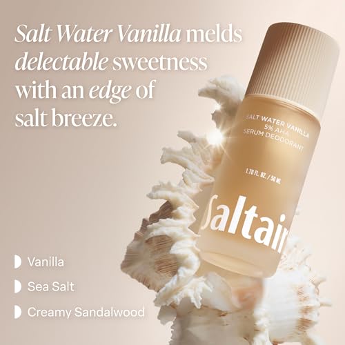 Image of Saltair Serum Deodorant 2 Pack - Salt Water Vanilla Scent - 5% AHA - Aluminum-Free Odor Control for Women & Men - Mandelic Acid Deodorant with Lactic Acid - 2x 1.7oz Travel Roll On