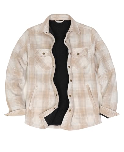 ZENTHACE Men's Sherpa Lined Flannel Shirt Jacket,Long Sleeved Bru...