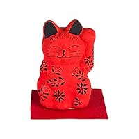Amazon | 玩古庵 春日部張子 芸術品 開運 縁起 置物 8号招き猫 高さ9cm