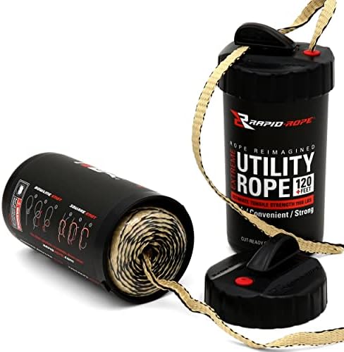 Rapid Rope Canister (Tan) - All Purpose Utility Rope with Ready to Cut Blade - Outdoor & Indoor Use - Also Used for Camping Essentials, Hiking Gear, Emergency Preparedness, Paracord, Climbing