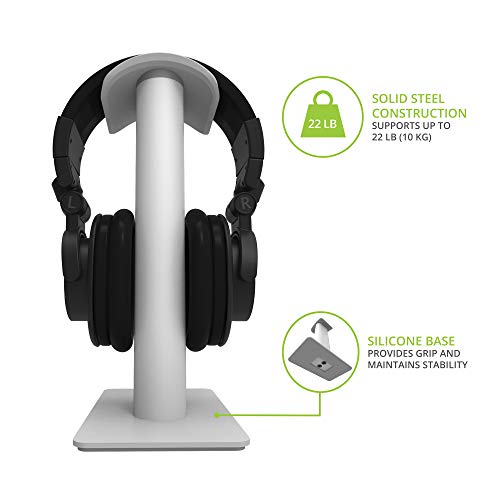 Image of Kanto H2W Premium Universal Headphone Stand with Curved Silicone Padding for On and Over Ear Headphones | White
