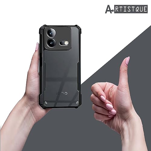 Image of A rtistque Clear Hard Transparent Acrylic Armor Anti-Drop Shockproof TPU Edge Back Cover Case for iQOO Neo 8 5G - Black