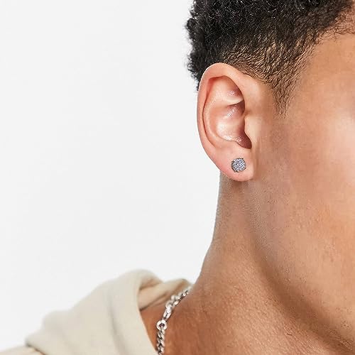 RIOSO 8Pairs Stud Earring of Men Women Silver Cubic Zirconia Square Round CZ Stud Earrings - Thumbnail 3