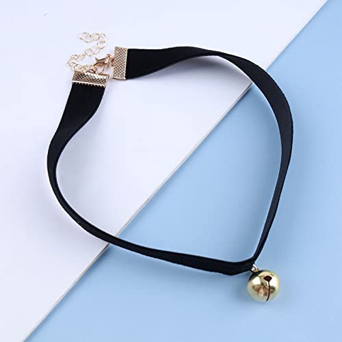 Zeshimb Punk Black Velvet Necklace Gold Bell Collar Necklace Stain Ribbon Necklace Gothic Retro Leather Necklace Vintage Velvet Choker Necklace Jewelry For Women And Girls #TOP1