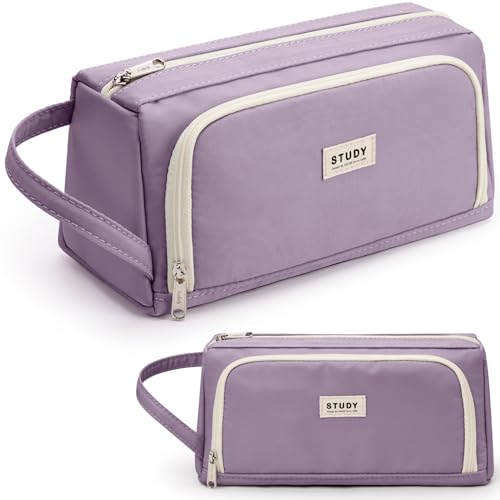 KALIDI Federmäppchen Mäppchen Federtaschen 2 Fächer, extra groß Pencil Case Stifte Etui Schule, Aesthetic Federmäppchen Mäppchen für Mädchen und Jungen, Nylon Lila