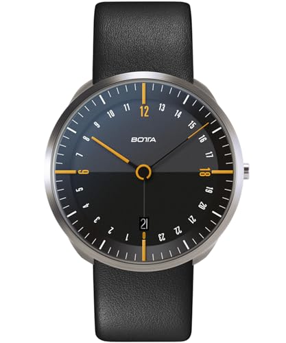 botta Herren-24H-Stunden-Uhr Schweizer Quarzwerk mit Lederarmband TRES 24 (40 mm, Schwarz/Gelb)