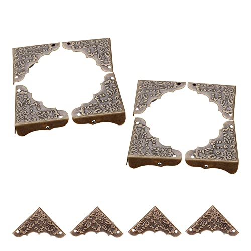 Antique Decorative Corner Protectors, Yetaha 12PCS Retro Bronze Box Corner Carve Patterns Edge Safety Guards for Furniture Hardware Desk Jewelry Chest Wood Cases, with Nails