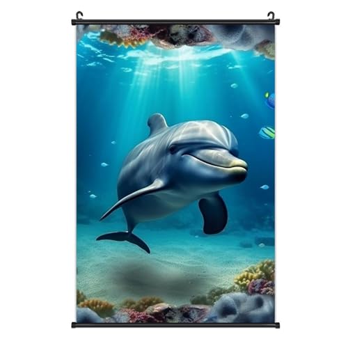 Poster sur toile dauphin avec crochet amovible decoration murale legere 40,6x61 cm
