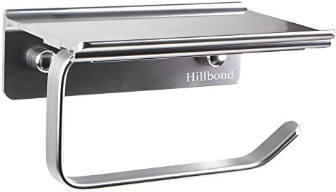 Hillbond Toilet Paper Holder with Phone Storage Shelf, Screws Wall Mounted Rust-Proof Toilet Tissue Roll Hanger for Bathroom, Kitchen, Washroom, Aluminum