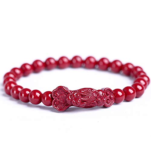Bracelet Pixiu en cristal et cinabre naturel rouge de 6mm, un talisman de luxe pour femme