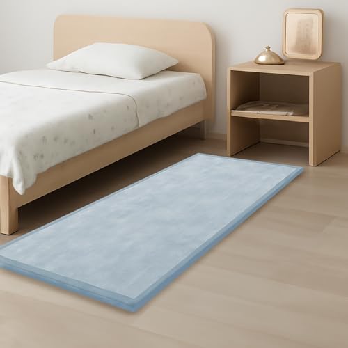 Image of 1.3 inch Thick Baby Play Mat for Floor, 28x72 Foam Tummy Time Mat, Padded Support Soft Plush Bedside Rugs for Infant Kids Toddler Crawling Kick Activity (Ice Blue)