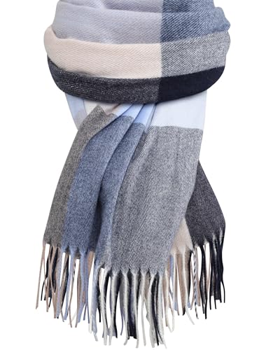 Fullogo Sciarpa da donna, calda sciarpa da donna, sciarpa invernale da donna, sciarpa lunga, morbida e calda, sciarpa a quadri da donna, Blu, M