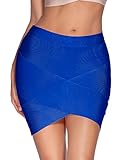 meilun Women's Rayon Slim Fit Bandage Bodycon Mini Skirt (Small, Blue)