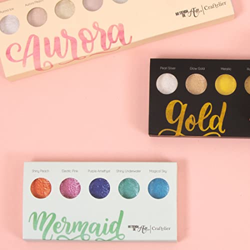 Craftelier - Set of 5 Vintage Metallic Watercolor Colours + Brush with Water Tank - Image 4