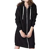 [Ｍｉｎｅｓａｍ] ロングパーカー レディース フード付き ロングジップ パーカーワンピース 裏起毛 暖かい 秋冬 (ブラック,XL)