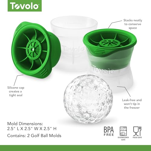Tovolo Golf Ball Ice Cube Molds Pack of 2 Large Craft Ice Sphere Mold for Whiskey Bourbon Cocktail Drinks, Dishwasher Safe BPA Free Golf Ice Mold Fun Gift Ideas for Fathers, Men, Women