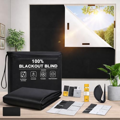 Estor Opaco Magnético sin Taladrar, Tejido 100% Opaco para Ventana y Ventana de Techo, Protección Solar y Aislamiento Térmico, Desmontable y Ajustable, Uso Interior y Viaje, 100x145 cm, Negro