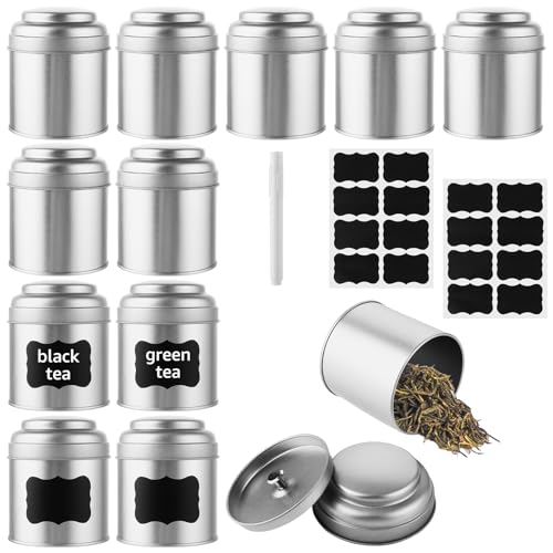 ZOFUN 12er Teedosen für losen Tee Teedose luftdicht mit 2 Deckel Leere elegante Blechdosen aus Metall Aromadicht aus Metall für Tee Kaffee Zucker lose Blätter Teebox für Frische