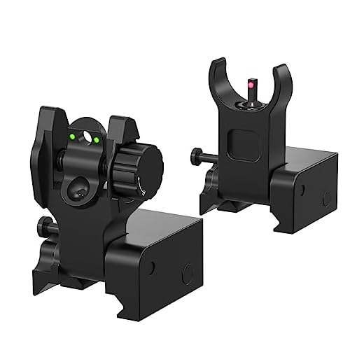 Fiber Optic Iron Sights Flip Up Front and Rear Sites with Green & Red Dot Picatinny Backup Sight Set
