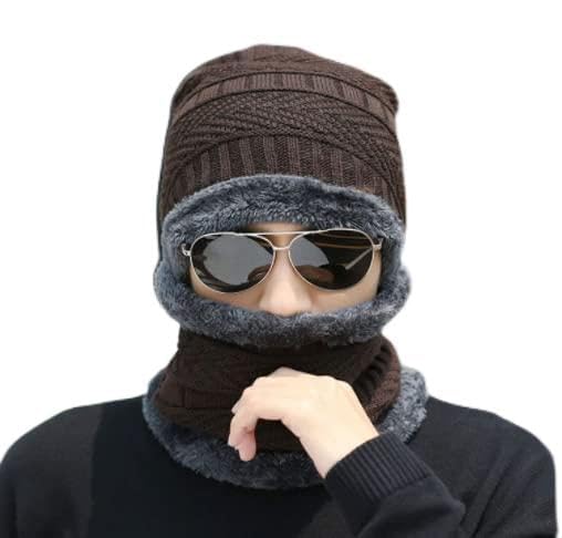 Buy for Happiness Winter Woolen Beanie/Skull Cap & Neck Warmer (Muffler) Combo for Winters with Faux Fur Inner Side |Warm Hat | Winter Cap for Man | Woolen Cap-image-35