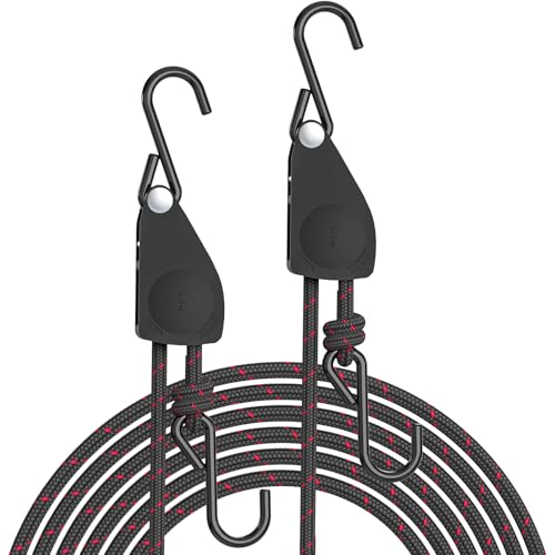 Kayak Tie Down Straps Ratchet, Kayak Straps for Secure Canoe to Roof Racks, Hiking Camping, Boating & Water Activities, Heavy Duty Ratchet Pulley Rope Hanger Kayak Accessories 2-Pack 1/4' 12FT