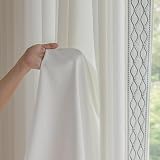 VisionaryHomeDesign White Colour Linen Curtain Panels with Embroidered Trim Design, Pinch Pleat Curtains, Semi-Sheer Curtains for Sliding Patio Doors Bedroom (2 Panels) (50W x 96L)