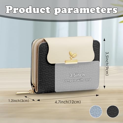 Bifold Womens Wallet, Leaf Snap Card Holder Wallet Cute Small Wallets for Women with Zipper Coin Pocket ID Window (Blue)2