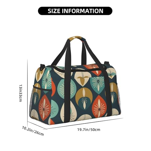 Mid Century Modern Retro with Drop Shapes Print Travel Duffle Bag - Foldable Personal Item Travel Bag for Women & Men,13x10.2x19.74