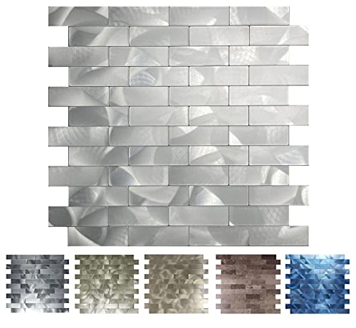 Xuaniny Peel And Stick Tile Backsplash For Kitchen Bathroom Self-Adhesive Metal Aluminum 3D Wall Sticker (11.81"X11.88"，10 Sheets, Silver) #TOP1