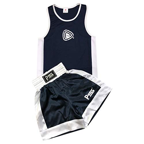 Kids Boxing Shorts & Top Set 2 Pieces Satin Fabric 3 to 14 Years (Navy Blue, 7-8 Years)
