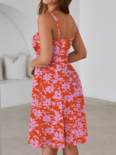 Image of YATHON Summer Mini Corset Sun Dress for Women Short Casual Square Neck Lace Up Floral Beach Vacation Dresses with Pockets