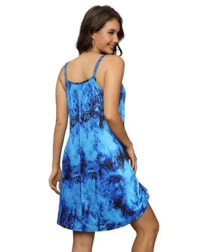 Image of Womens Summer Dresses Spaghetti Strap V Neck Sleeveless Beach Sundress