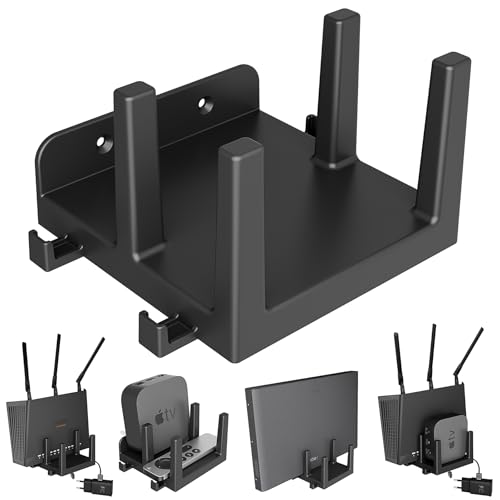 sciuU Soporte de Pared para Routers, TV Boxes, Modems y Switches de Red – Estante Mural para 2 Dispositivos Espesor < 3,9cm/4,3cm - Compatible con Apple TV, Xiaomi Mi Box, TP-Link, ASUS, Sky Q Mini
