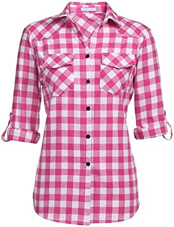 UNibelle Trachtenbluse Damen Oktoberfest Bluse Langarm Kariert Trachtenhemd | V-Ausschnitt Hemden | Karohemd HolzfäLlerhemd | Knopfleiste Oberteile | 3/4 Ärmeln Karo Hemd | Casual