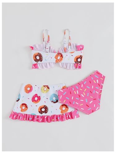 Floerns Toddler Girl's 3 Piece Swimwear Donuts Print Bow Front Bathing Swimsuit with Beach Skirt2