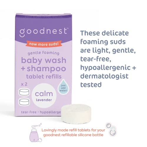 Goodnest Baby Bath Refill Tablets, Calming Lavender All-In-One Baby Shampoo, Wash & Foaming Bath Soak Dissolving Soap Tablets, Gentle, Tear-Free, Hypoallergenic Foaming Baby Wash For Sensitive Skin, Includes (2) Refill Tablets #TOP1